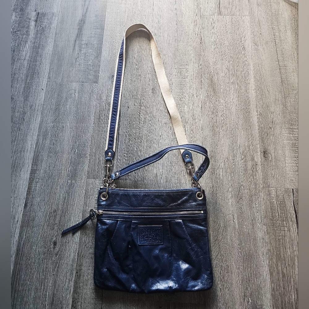 Coach 17048 Poppy Blue Glazed Leather Crossbody Shoulder Bag Purse - Picture 7 of 11